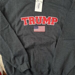 Gray Sweatshirt with Red Trump Lettering and Flag